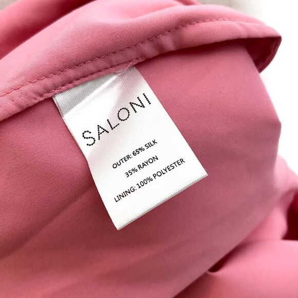 Saloni Jacquard Polka Dot Rose Ruffle Midi Dress Watermelon Pink Size 0 Silk New - Picture 10 of 12